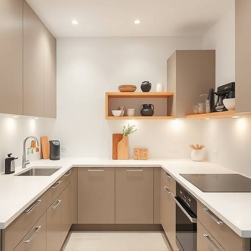 After: The same kitchen transformed with minimalist design, clear countertops, and organized storage.